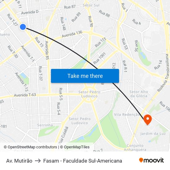 Av. Mutirão to Fasam - Faculdade Sul-Americana map