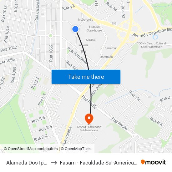 Alameda Dos Ipês to Fasam - Faculdade Sul-Americana map