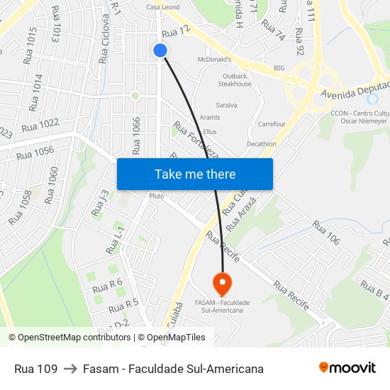 Rua 109 to Fasam - Faculdade Sul-Americana map