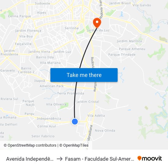 Avenida Independência to Fasam - Faculdade Sul-Americana map