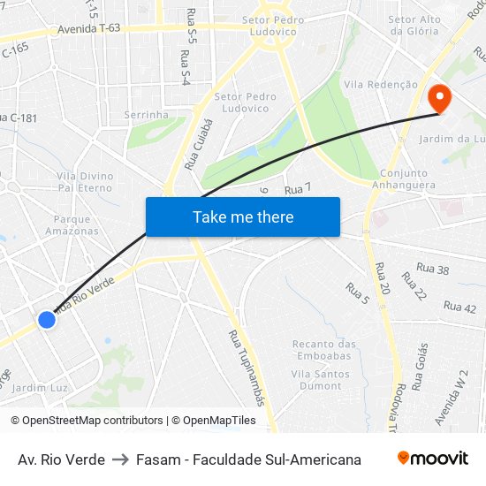 Av. Rio Verde to Fasam - Faculdade Sul-Americana map