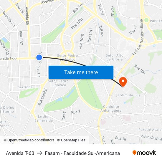 Avenida T-63 to Fasam - Faculdade Sul-Americana map