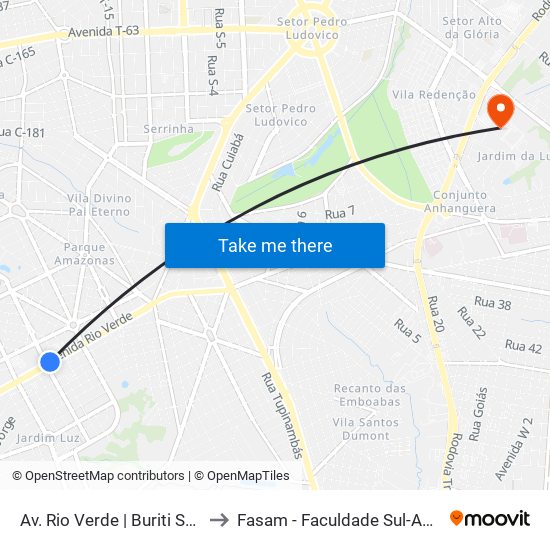 Av. Rio Verde | Buriti Shopping to Fasam - Faculdade Sul-Americana map