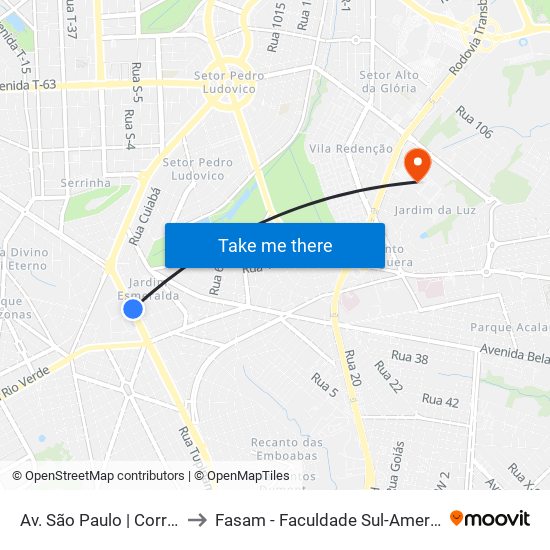 Av. São Paulo | Correios to Fasam - Faculdade Sul-Americana map