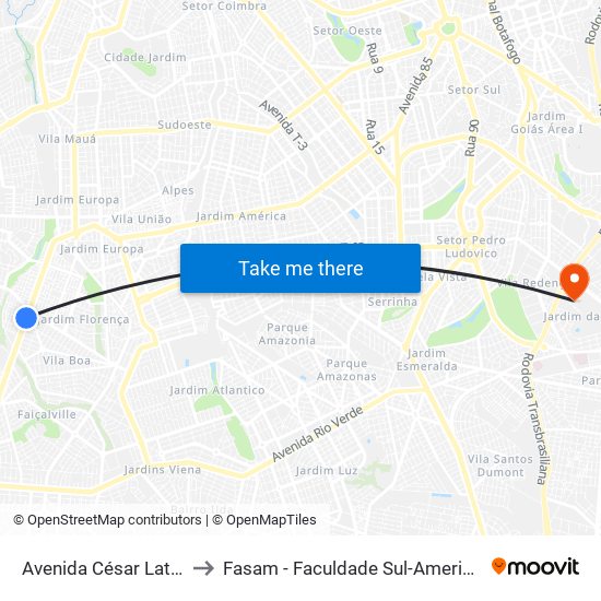 Avenida César Lattes to Fasam - Faculdade Sul-Americana map
