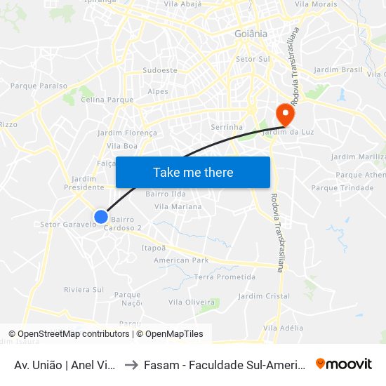 Av. União | Anel Viário to Fasam - Faculdade Sul-Americana map