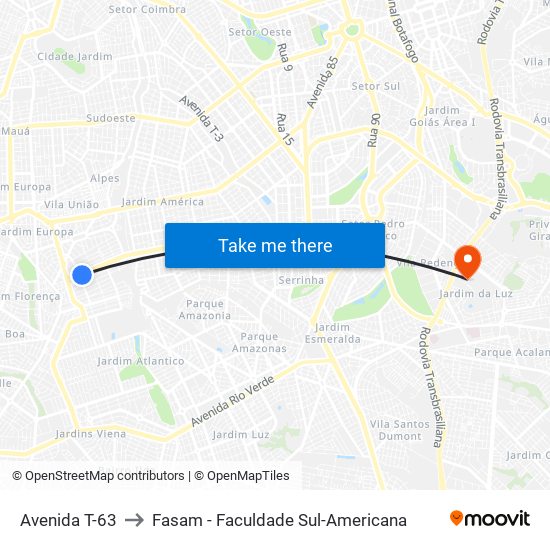 Avenida T-63 to Fasam - Faculdade Sul-Americana map