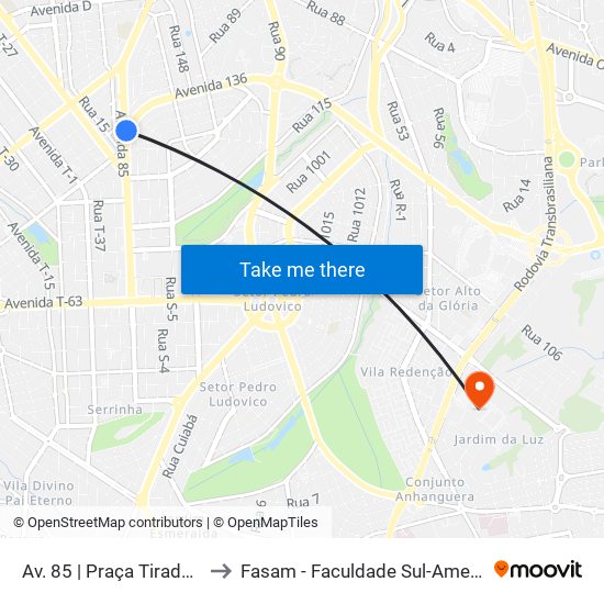 Av. 85 | Praça Tiradentes to Fasam - Faculdade Sul-Americana map