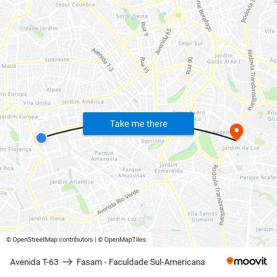 Avenida T-63 to Fasam - Faculdade Sul-Americana map