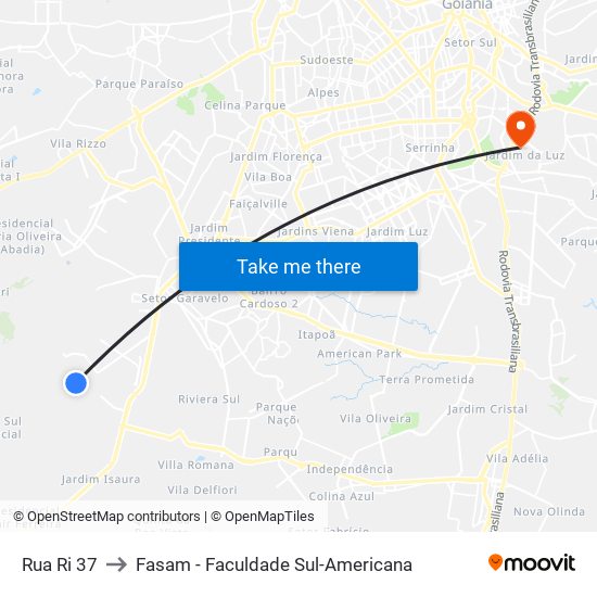 Rua Ri 37 to Fasam - Faculdade Sul-Americana map