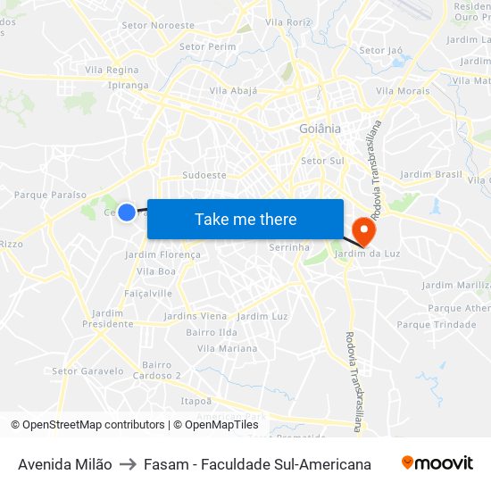 Avenida Milão to Fasam - Faculdade Sul-Americana map