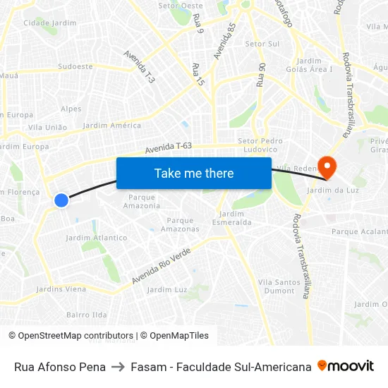 Rua Afonso Pena to Fasam - Faculdade Sul-Americana map