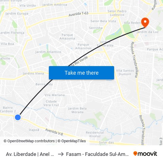 Av. Liberdade | Anel Viário to Fasam - Faculdade Sul-Americana map