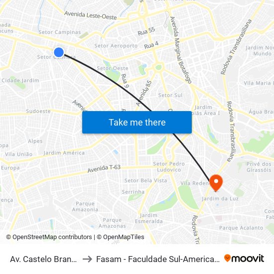 Av. Castelo Branco to Fasam - Faculdade Sul-Americana map
