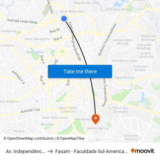 Av. Independência to Fasam - Faculdade Sul-Americana map