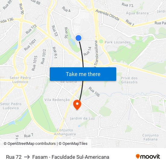Rua 72 to Fasam - Faculdade Sul-Americana map