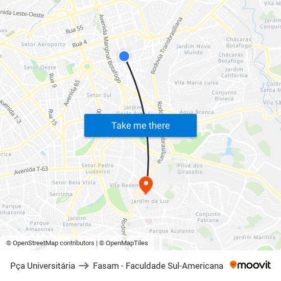 Pça Universitária to Fasam - Faculdade Sul-Americana map