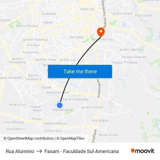 Rua Alumínio to Fasam - Faculdade Sul-Americana map