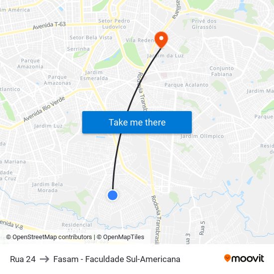 Rua 24 to Fasam - Faculdade Sul-Americana map