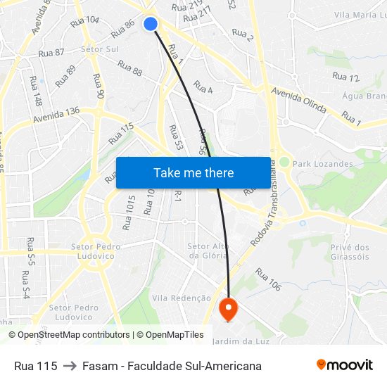 Rua 115 to Fasam - Faculdade Sul-Americana map