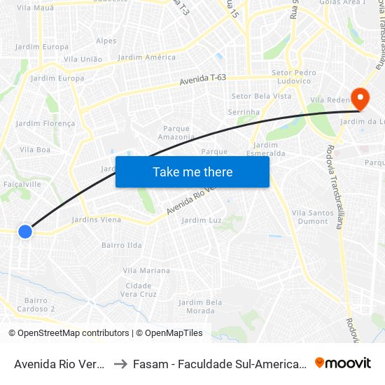 Avenida Rio Verde to Fasam - Faculdade Sul-Americana map