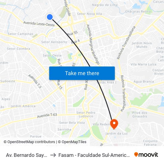 Av. Bernardo Sayão to Fasam - Faculdade Sul-Americana map