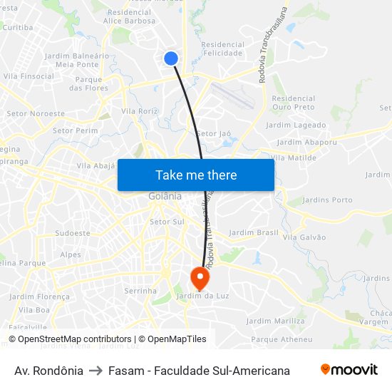 Av. Rondônia to Fasam - Faculdade Sul-Americana map