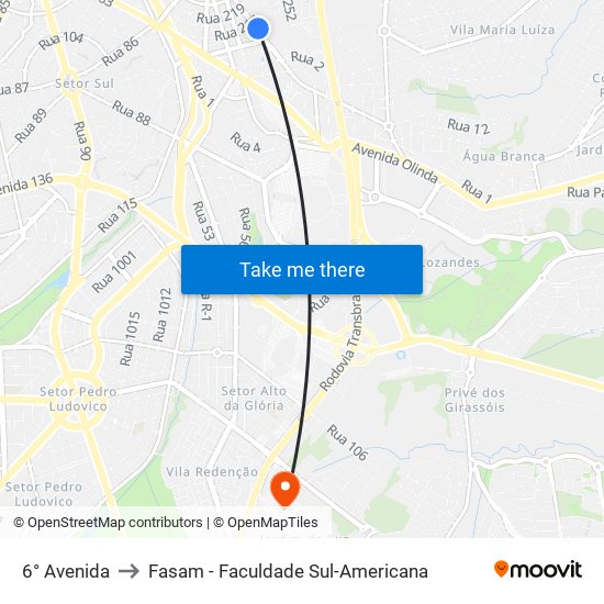 6° Avenida to Fasam - Faculdade Sul-Americana map