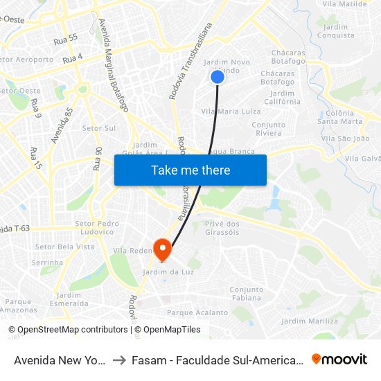 Avenida New York to Fasam - Faculdade Sul-Americana map