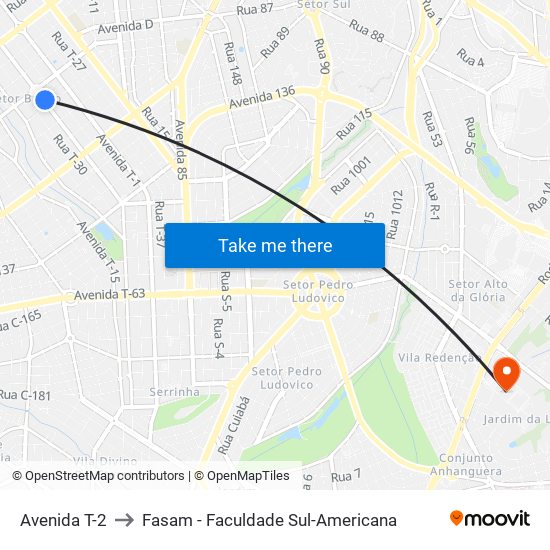 Avenida T-2 to Fasam - Faculdade Sul-Americana map