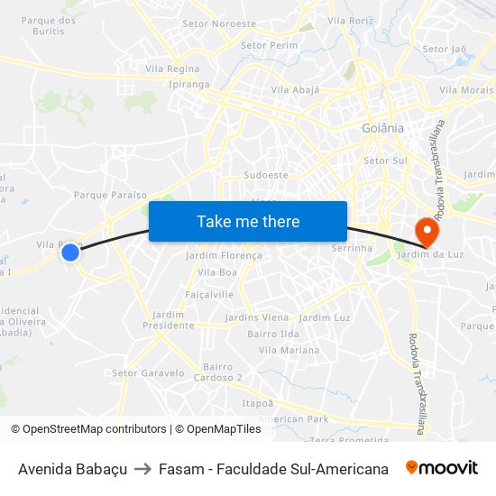 Avenida Babaçu to Fasam - Faculdade Sul-Americana map