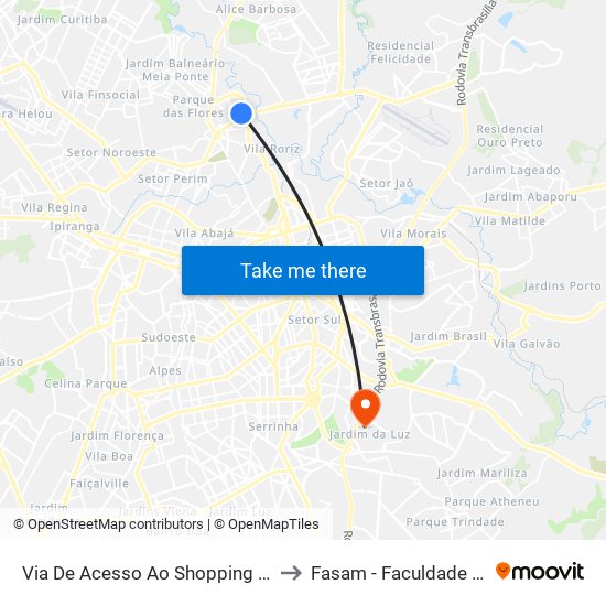 Via De Acesso Ao Shopping Passeio Das Águas to Fasam - Faculdade Sul-Americana map