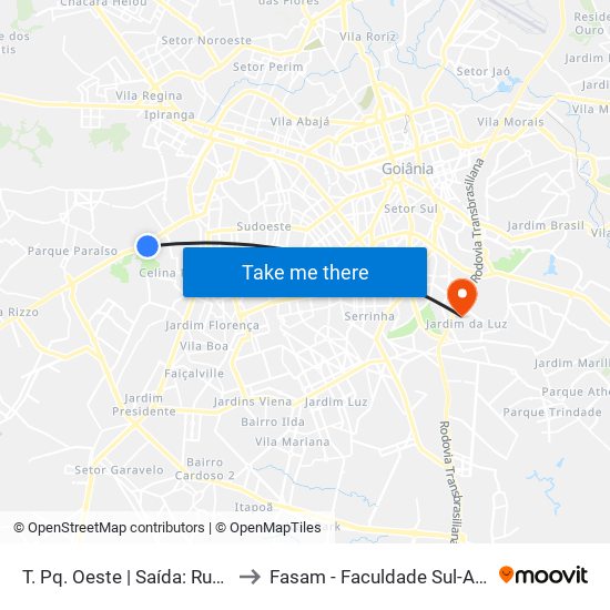 T. Pq. Oeste | Saída: Rua Palmas to Fasam - Faculdade Sul-Americana map