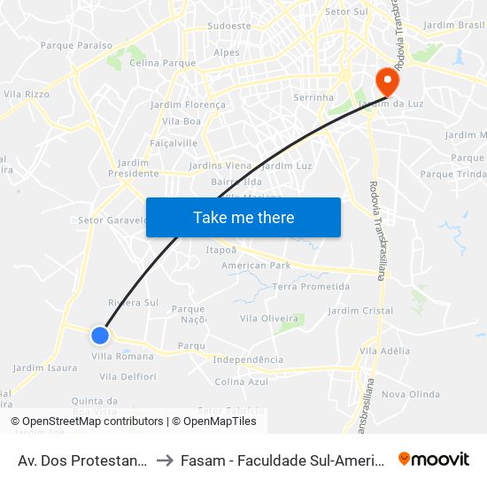 Av. Dos Protestantes to Fasam - Faculdade Sul-Americana map