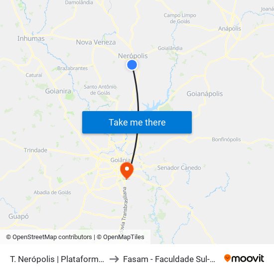 T. Nerópolis | Plataforma 2 Oeste to Fasam - Faculdade Sul-Americana map