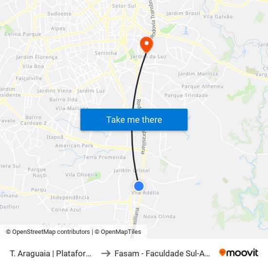 T. Araguaia | Plataforma Sul 3 to Fasam - Faculdade Sul-Americana map