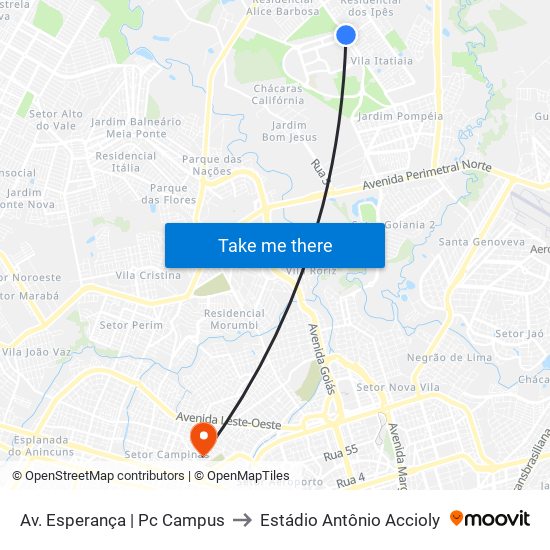 Av. Esperança | Pc Campus to Estádio Antônio Accioly map