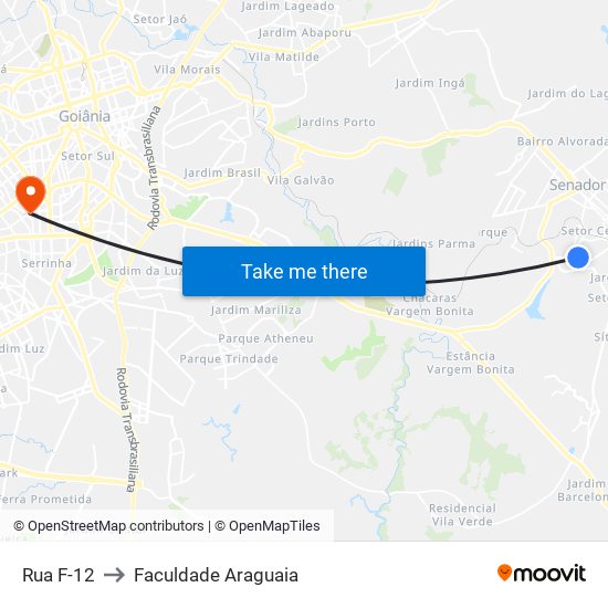 Rua F-12 to Faculdade Araguaia map