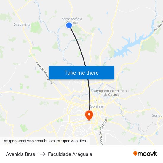 Avenida Brasil to Faculdade Araguaia map