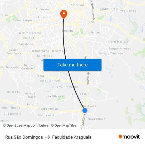 Rua São Domingos to Faculdade Araguaia map