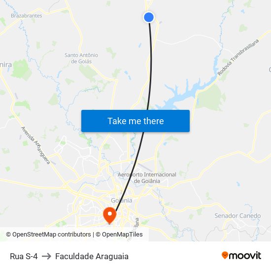 Rua S-4 to Faculdade Araguaia map