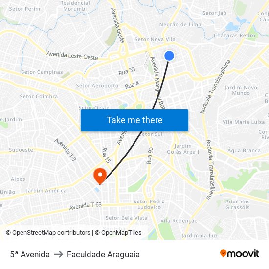 5ª Avenida to Faculdade Araguaia map