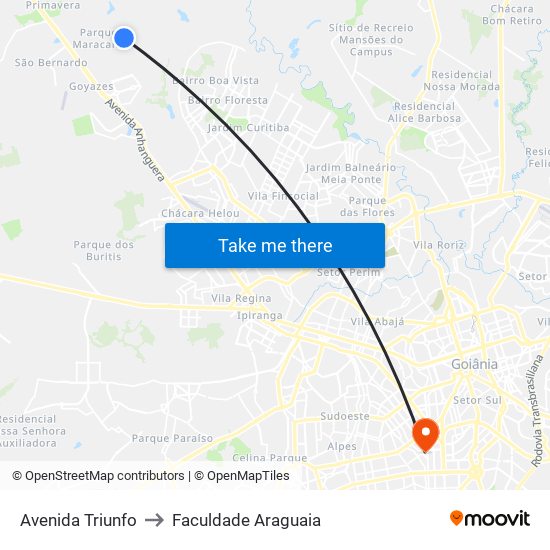 Avenida Triunfo to Faculdade Araguaia map