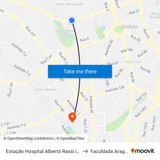 Estação Hospital Alberto Rassi | H.G.G to Faculdade Araguaia map