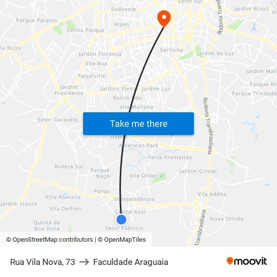 Rua Vila Nova, 73 to Faculdade Araguaia map