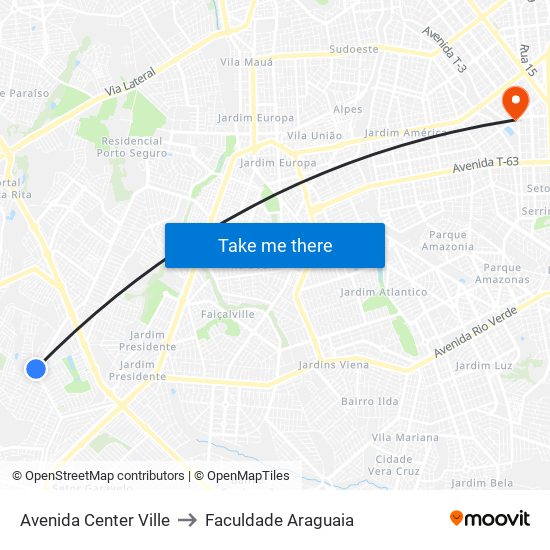 Avenida Center Ville to Faculdade Araguaia map