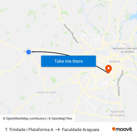 T. Trindade | Plataforma A to Faculdade Araguaia map