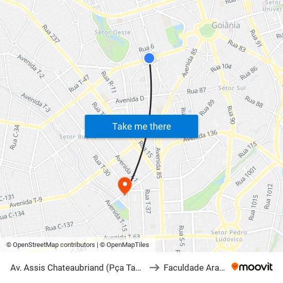 Av. Assis Chateaubriand (Pça Tamandaré) to Faculdade Araguaia map