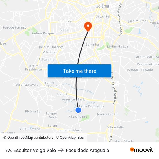 Av. Escultor Veiga Vale to Faculdade Araguaia map