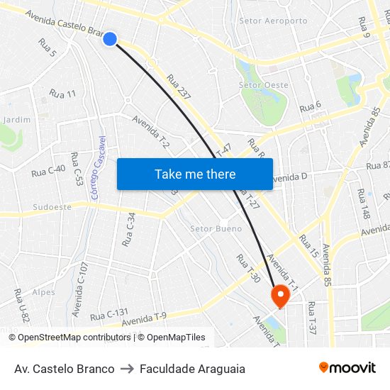 Av. Castelo Branco to Faculdade Araguaia map